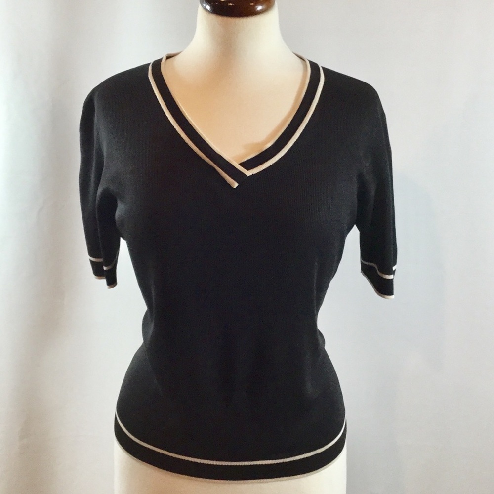 Ann Taylor top - 100% silk / black w/cream trim.